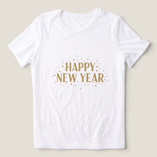  🎉 White Gold Happy New Year T-Shirt  (Design voorkant)