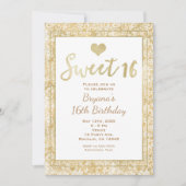 White & Gold Heart Glam SWEET 16 Party Uitnodiging (Voorkant)