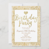 White & Gold Heart Glam Verjaardagsfeest Uitnodigi Kaart (Voorkant)