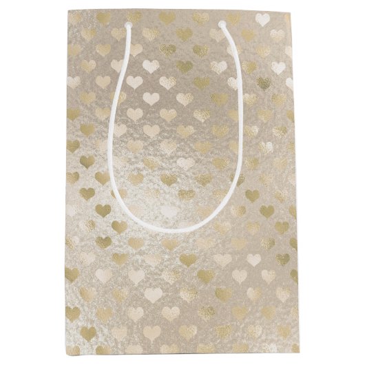 White Gold Hearts       Medium Cadeauzakje (Voorkant)