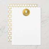 White & Gold Hexagon Pattern Monogram Initiaal Notitiekaartje (Voorkant / Achterkant)