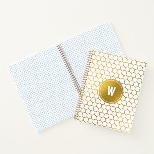 White & Gold Hexagon Pattern Monogramed Initiaal Notitieboek (Binnen)