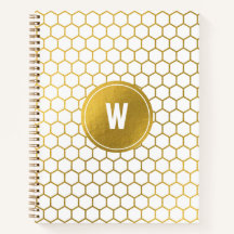 White & Gold Hexagon Pattern Monogramed Initiaal