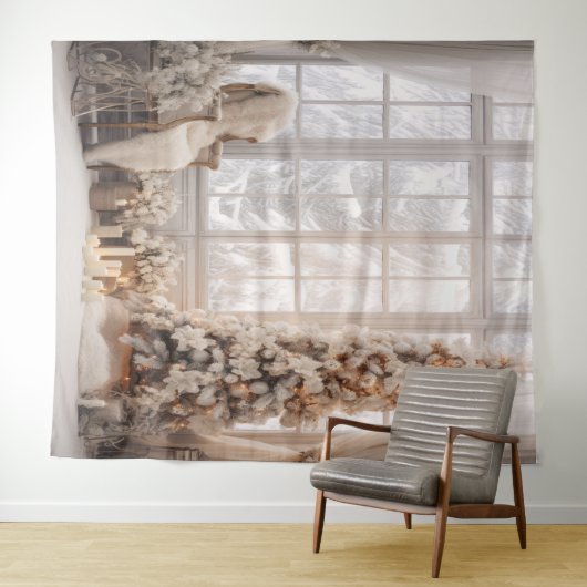 White & Gold Holiday Photo Scene Backdrop Wandkleed (In Situ (horizontaal))