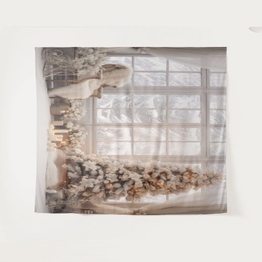 White & Gold Holiday Photo Scene Backdrop Wandkleed (Voorkant (horizontaal))