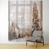 White & Gold Holiday Photo Scene Backdrop Wandkleed (In situ)