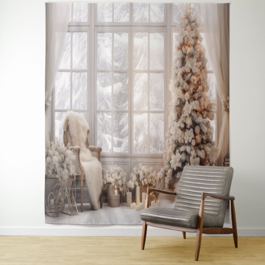 White & Gold Holiday Photo Scene Backdrop Wandkleed (In situ)