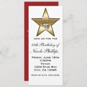 White & Gold Hollywood Star Retro Uitnodiging (Voorkant / Achterkant)