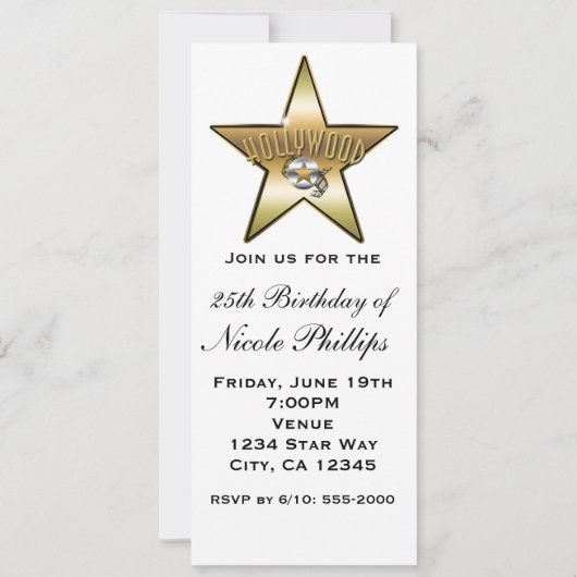 White & Gold Hollywood Star Retro Uitnodiging (Voorkant)