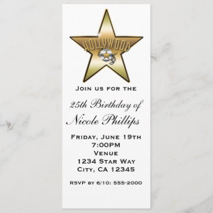 White & Gold Hollywood Star Retro Uitnodiging