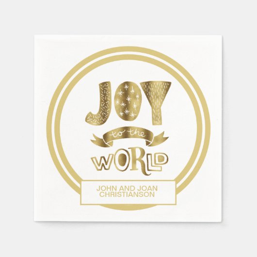 White Gold-kerst — Joy to World Family Name Servet (Voorkant)