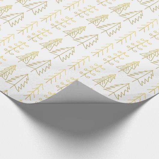 White Gold kerstbomen Pattern Modern Cadeaupapier (Hoek)