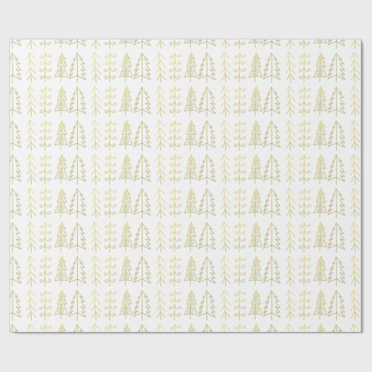 White Gold kerstbomen Pattern Modern Cadeaupapier (Vlak)