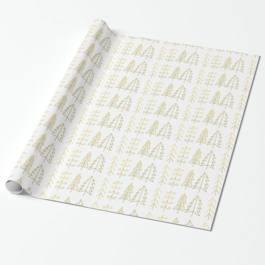 White Gold kerstbomen Pattern Modern Cadeaupapier (Uitgerold)