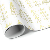 White Gold kerstbomen Pattern Modern Cadeaupapier (Rol Hoek)