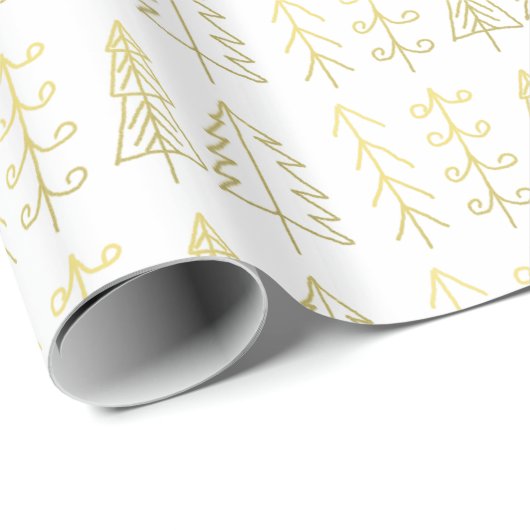 White Gold kerstbomen Pattern Modern Cadeaupapier (Rol Hoek)