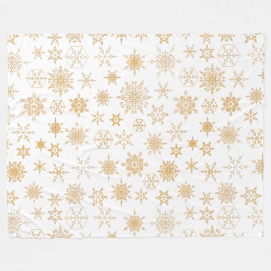 White & Gold Kerstmis Snowflake Winter Fleece Deken (Voorkant (Horizontaal))
