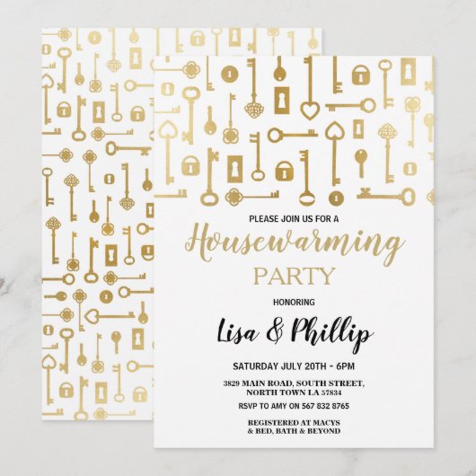 White Gold Key Locks Digital van Housewarming Part Kaart (Voorkant / Achterkant)