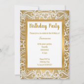 WHITE GOLD LACE GOLD TRIM ELEGANT BIRTHDAY KAART (Voorkant)