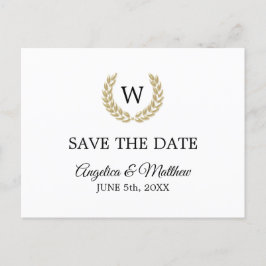 White Gold Laurel Monogram BEWAAR DE DATE Weddensc Aankondigingskaart