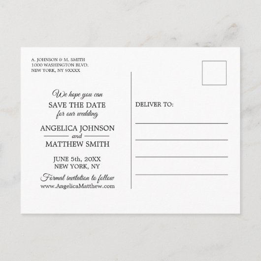 White Gold Laurel Monogram BEWAAR DE DATE Weddensc Aankondigingskaart (Achterkant)