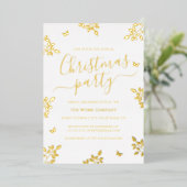 White Gold Leaf Corporate Christmas Party Folie Uitnodiging (Staand Voorkant)