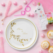 White Gold Leaf Elegant Name Script Weddenschap Papieren Bordje (Feest)