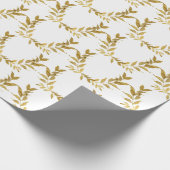 White Gold Leaf Monogram Elegant Chic Wedding Cadeaupapier (Hoek)