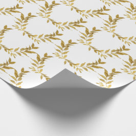 White Gold Leaf Monogram Elegant Chic Wedding Cadeaupapier
