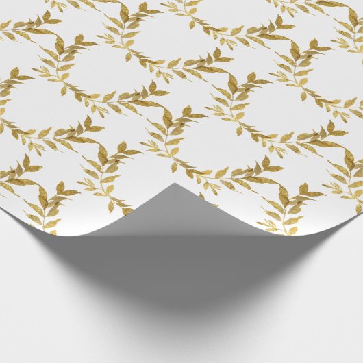 White Gold Leaf Monogram Elegant Chic Wedding Cadeaupapier (Hoek)