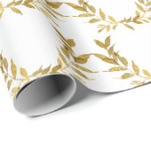 White Gold Leaf Monogram Elegant Chic Wedding Cadeaupapier (Rol Hoek)