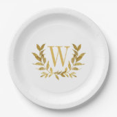 White Gold Leaf Monogram Elegant Chic Wedding Papieren Bordje (Voorkant)