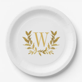 White Gold Leaf Monogram Elegant Chic Wedding Papieren Bordje