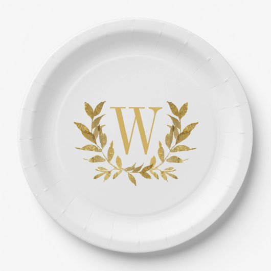 White Gold Leaf Monogram Elegant Chic Wedding Papieren Bordje (Voorkant)