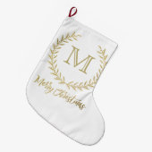 White & Gold Leaf Monogram Merry Kerstmis Grote Kerstsok (Voorkant (Hangend))