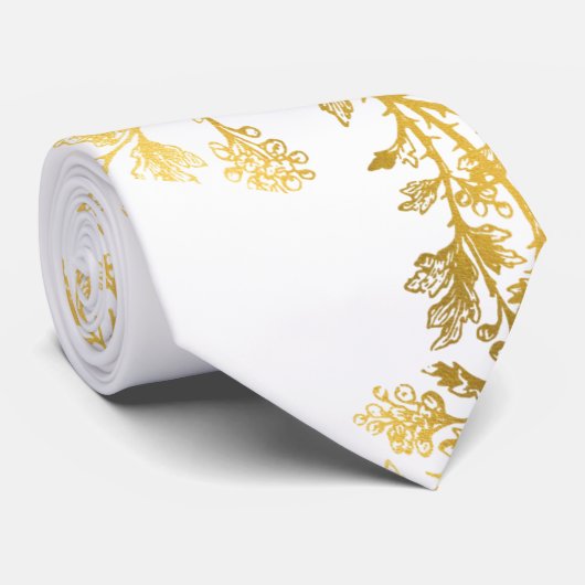 White Gold Leaf Stems Suit Necktie van mannen Stropdas (Opgerold)
