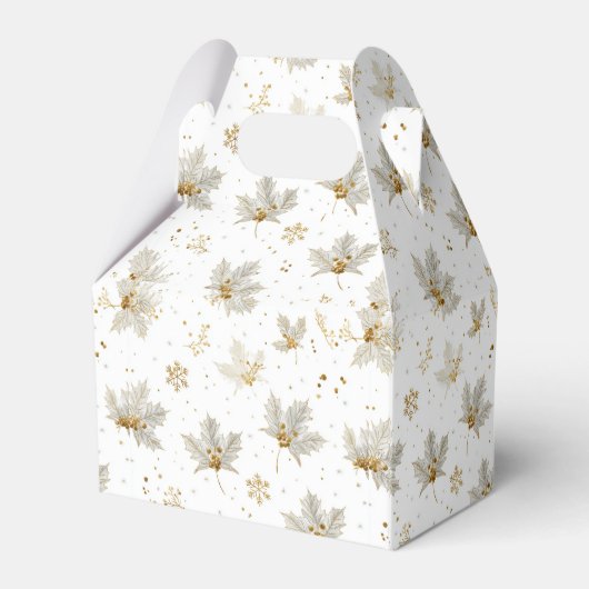 White Gold Leaves & Snowflakes Pattern Bedankdoosjes (Achterkant)