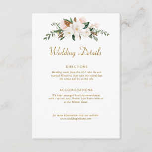 white & gold magnolia floral bruiloft - kaart