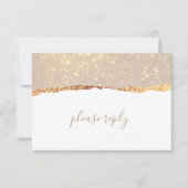 White Gold Marble Glam Wedding RSVP Kaart (Voorkant)