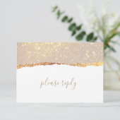 White Gold Marble Glam Wedding RSVP Kaart (Staand voorkant)