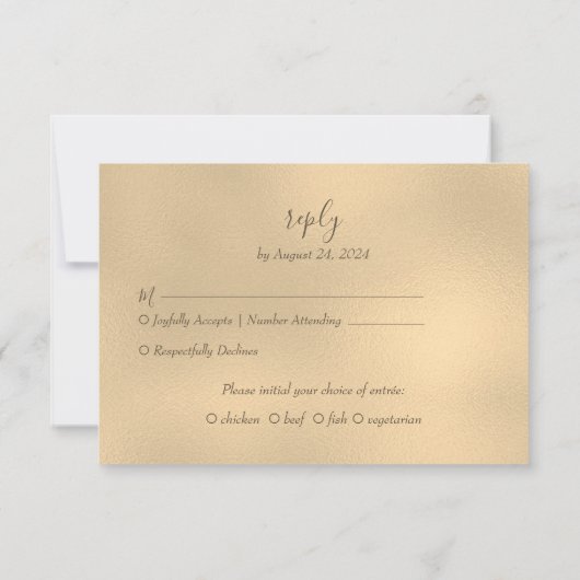 White Gold Marble Glam Wedding RSVP Kaart (Achterkant)