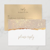 White Gold Marble Glam Wedding RSVP Kaart (Voorkant / Achterkant)