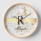 White & Gold Marble Gold Bar, Script Name Monogram (Voorkant)