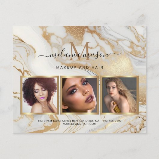 White Gold Marble Makeup Artist Foto Elegant Flye Flyer (Voorkant)