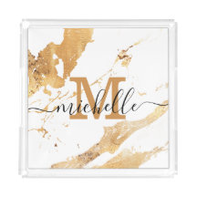 White Gold Marble Sophisticated Script Monogram