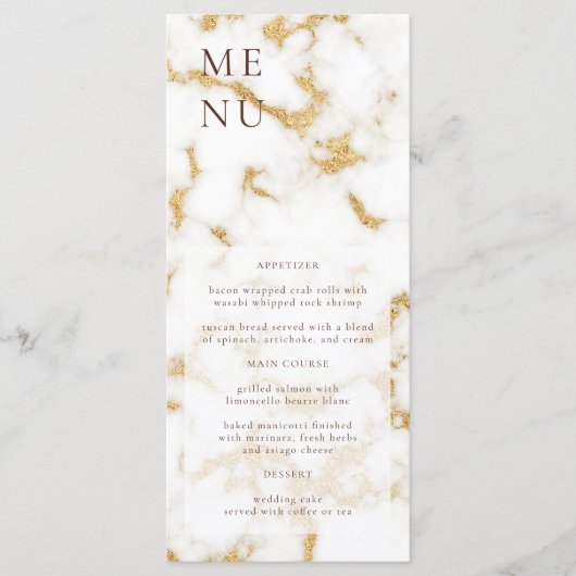 White Gold Marble Texture Wedding Menu (Voorkant)