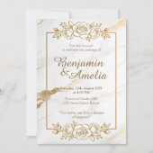 White gold marble wedding invitation kaart (Voorkant)