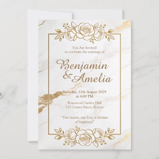 White gold marble wedding invitation kaart (Voorkant)