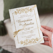 White gold marble wedding invitation kaart