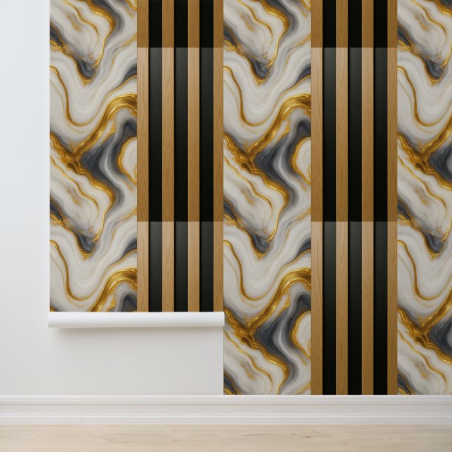 White Gold Marble Wood Slats - Self-Adhesive  Behang (Applicatie)